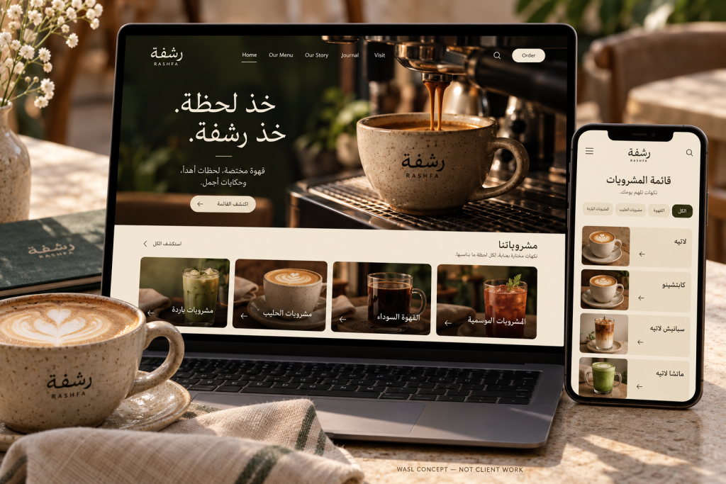 رشفة — تصور لموقع مقهى — مشروع خيالي غير تجاري